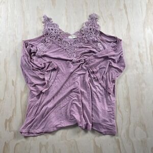 Altar'd State Blouse Womens Small Purple Crochet Lace V Neck Tunic Top Boho